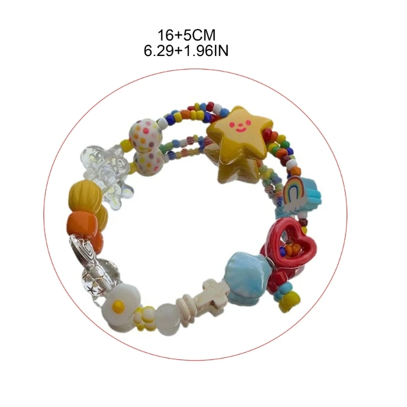 Fashion Colorful Star Bead Bracelet Handmade Elastic Cord Bracelet Cute Wristband Stackable Bracelets Summer Jewelry