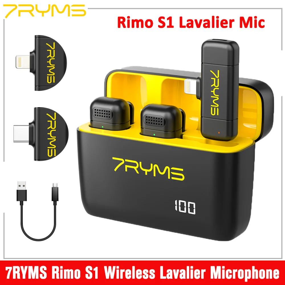 

7RYMS Rimo S1 Wireless Lavalier Microphone System Audio Video Voice Recording Mic for iPhone Or Android Mobile Phone Laptop PC