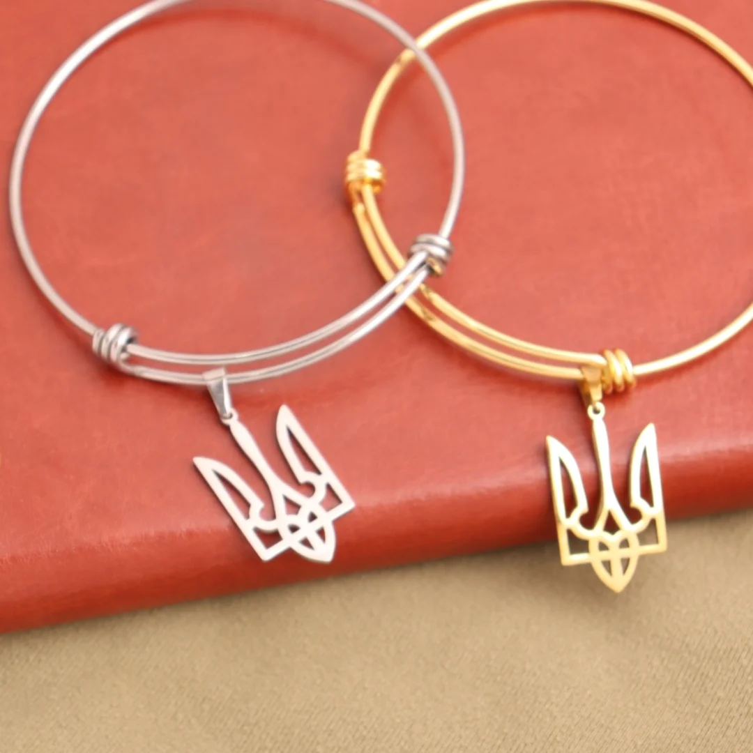 Ukraine National Emblem Pendant Bangle Adjustable  Good Luck Amulet Stainless Steel Bracelet Couple Jewelry