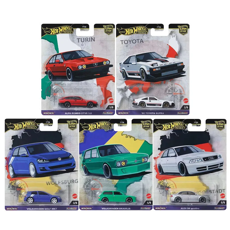 2024 Hot Wheels Premium Car Culture "World Tour" Toyota Supra Volkswagen brashias Audi S4 Quattro Alfa Romeo 1/64 Cars Model Toy