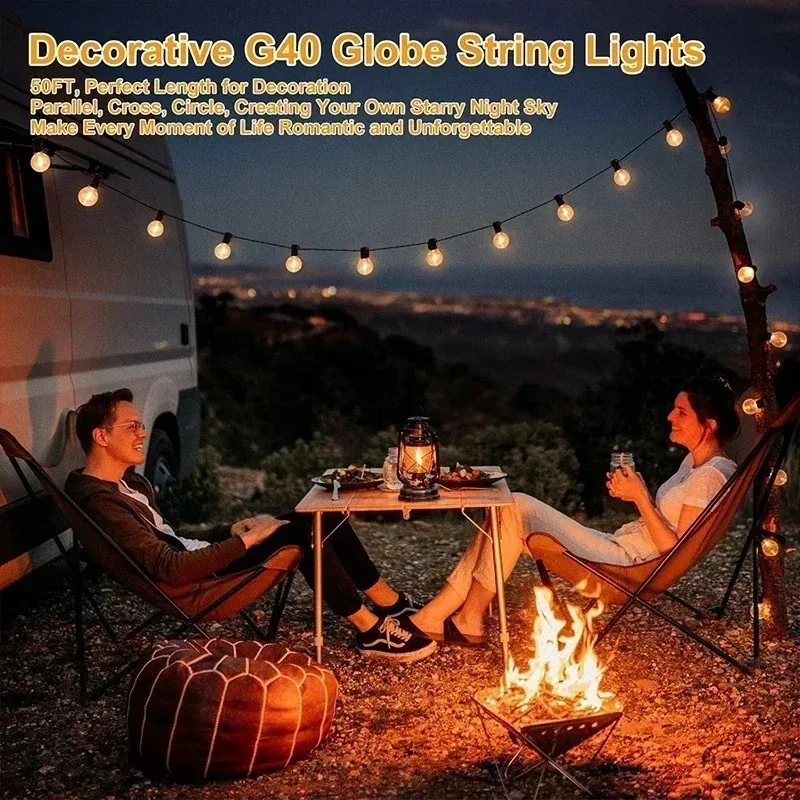 LED Outdoor String Lights G40 Globe Dimmable Patio Light Waterproof Hanging String Light with Warm White Shatterproof Bulbs