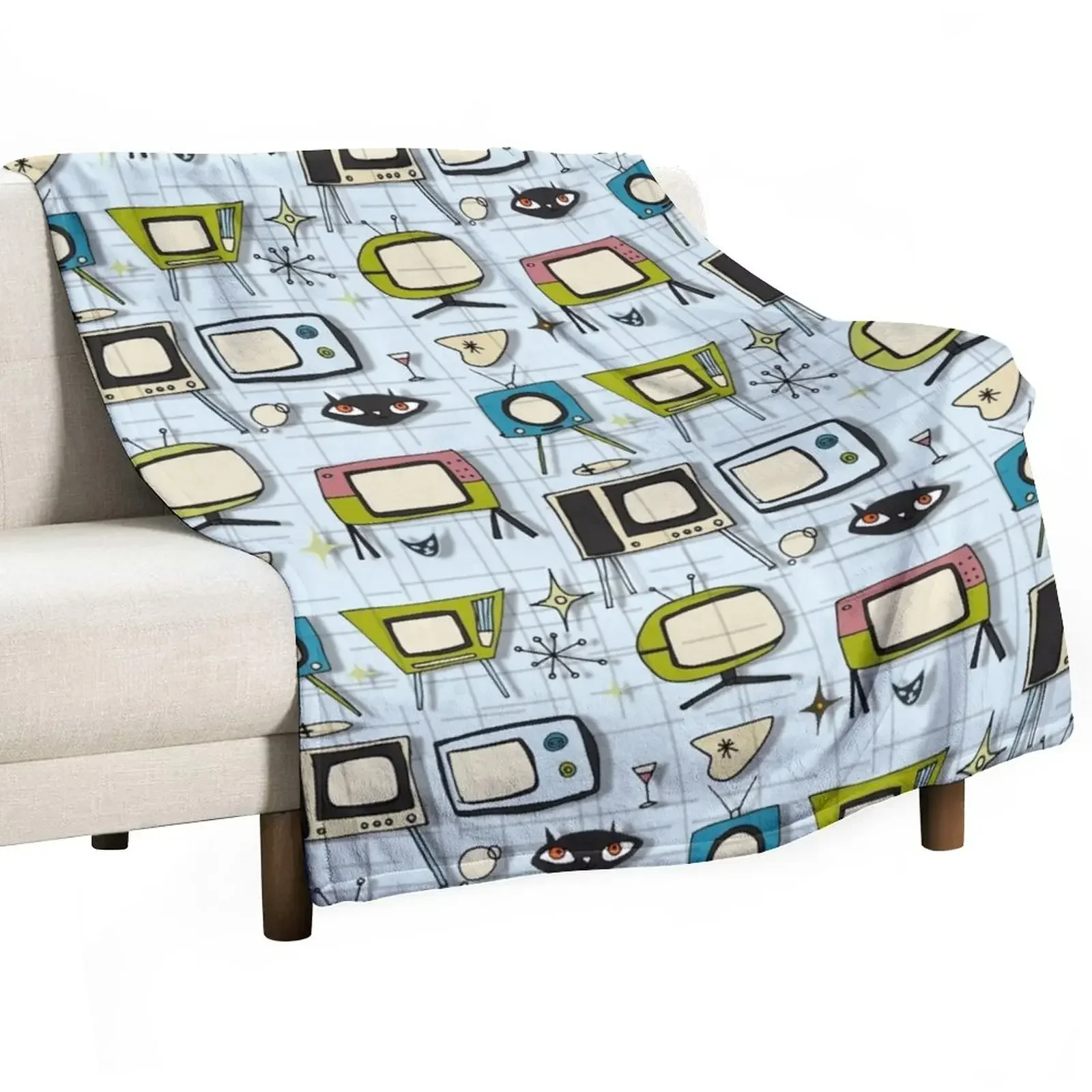 

Retro Tv Blue #midcentury Throw Blanket Bed Single Blankets