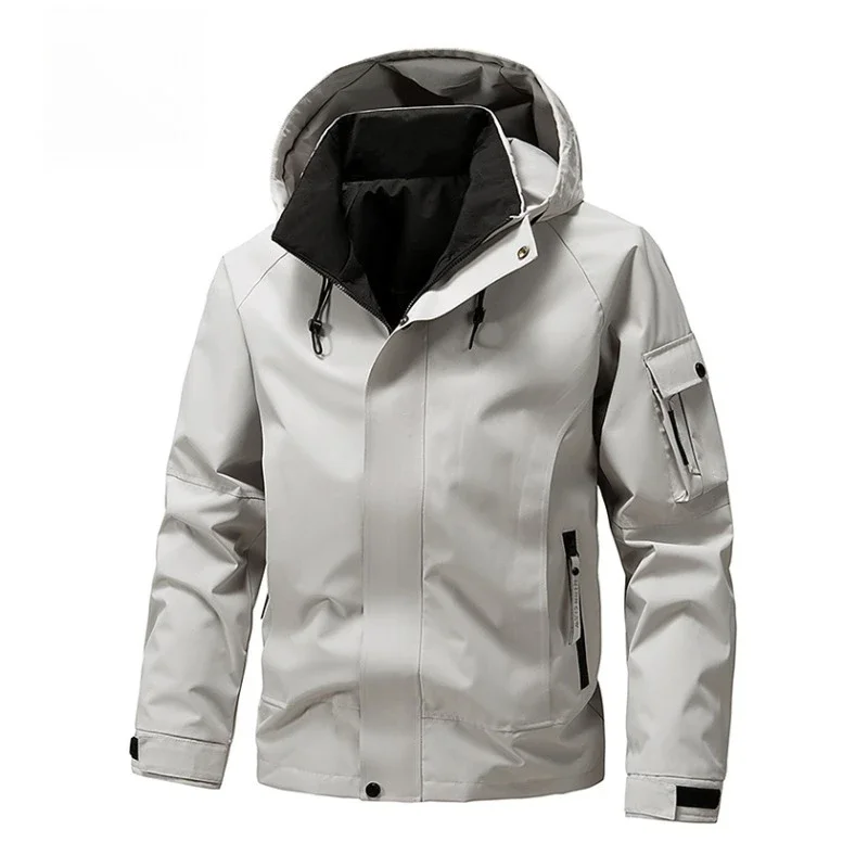 Leichte Herren-Kapuzenjacken Herbst Casual Streetwear Mode Multi-Taschen Arbeitsjacken Outdoor Wasserdichte Windjacke – Detail 13