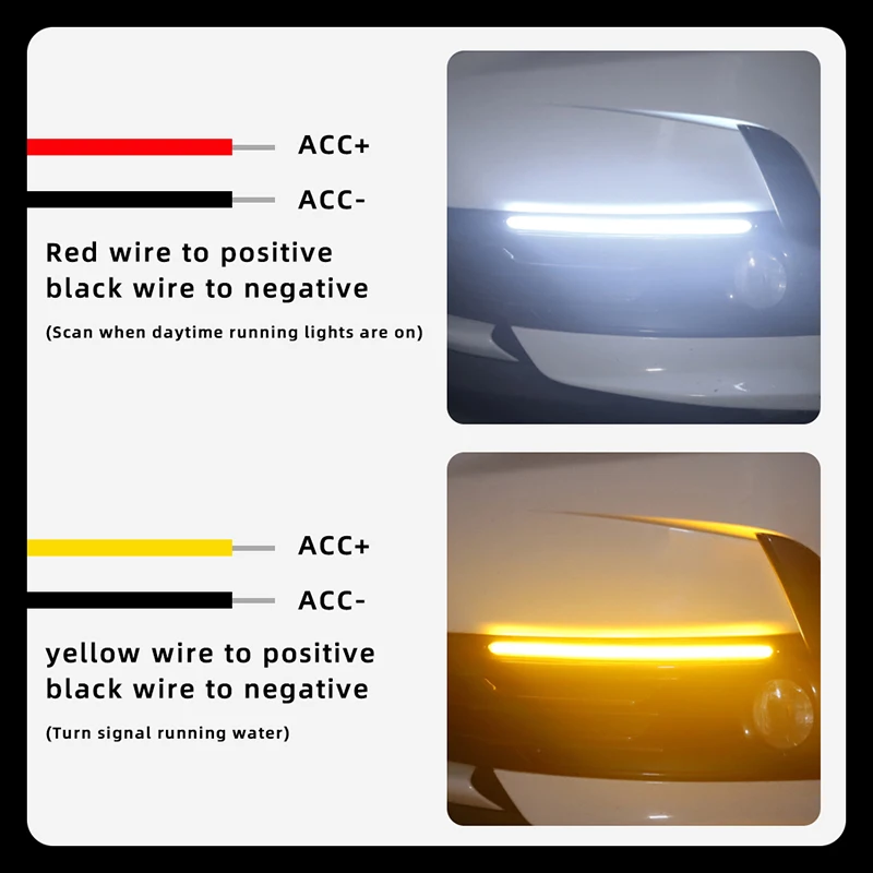 Luz de Circulación Diurna LED Universal para coche, tira de faro automático que fluye, señal de giro secuencial, barra DRL amarilla, blanca, resistente al agua, 12V