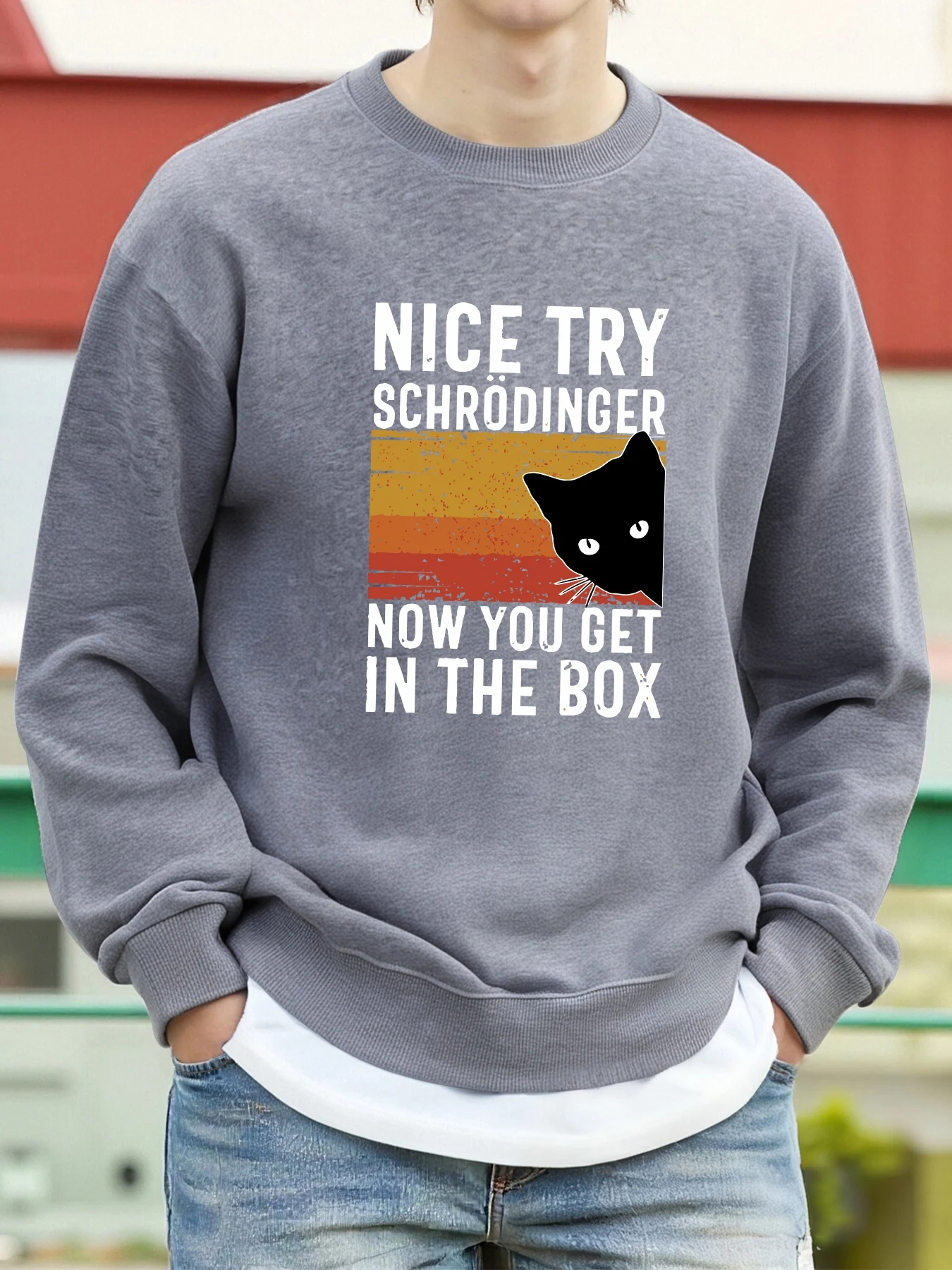 Schöne Probe Schrödinger Katze Gedruckt Männer Sweatshirt Oansatz Weiche Kleidung Oversize Pullover Fleece Sportswear Herbst Hip Hop Top