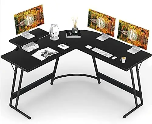 

Computer 51.2\u201D L-Shaped Corner Office Writing Study Gaming PC Table with Large Monitor Stand Desk Workstation, Black Boys