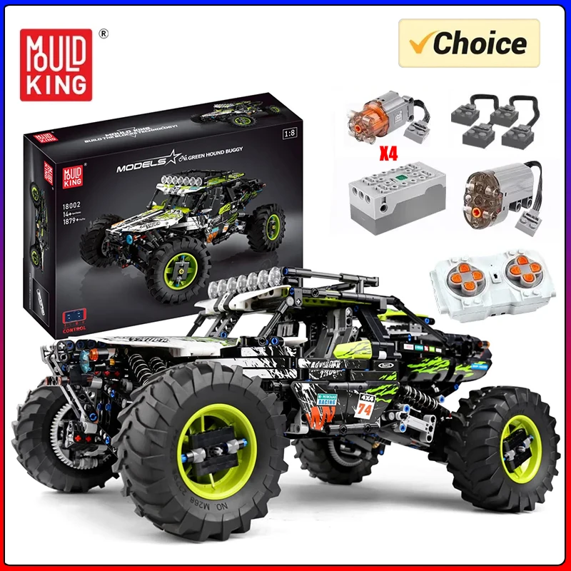 

Конструктор MOULD KING 18002: Техническая модель автомобиля MOC-19517, моторизованная полноприводная радиоуправляемая багги-модель (RC), строительные блоки, подарок для детей на Рождество