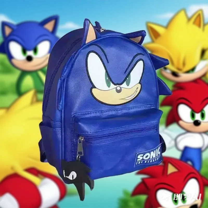 

Anime Sonic The Hedgehog Blue PU Leather Backpack Students Cosplay Schoolbag Kawaii Large Capacity Travel Bag cute birthday Gift