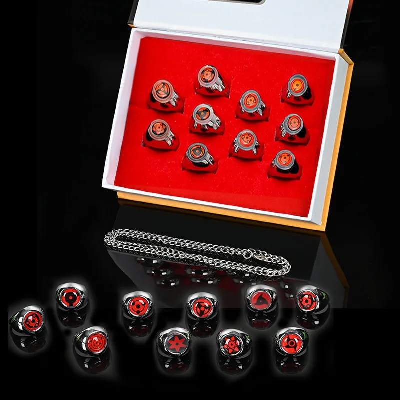 10PCS/SET Anime Naruto Akatsuki Itachi Sharingan Rings Action Figure Cosplay Accessory Metal Jewerly Children Kids Stuff Gifts