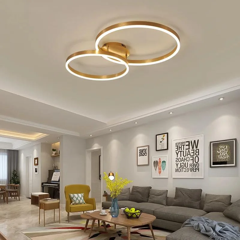 Nordic Creative Led Circle Chandeliers Bedroom Living Dining Room Lighting Chandelier Home Indoor Lamps Golden Brown Glossy Lamp