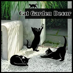 Cat Family Garden Stakes Decorative Cute Cat Garden Decorative Silhouette Animal Outdoor Statues For Cat Yard Garden Lawn