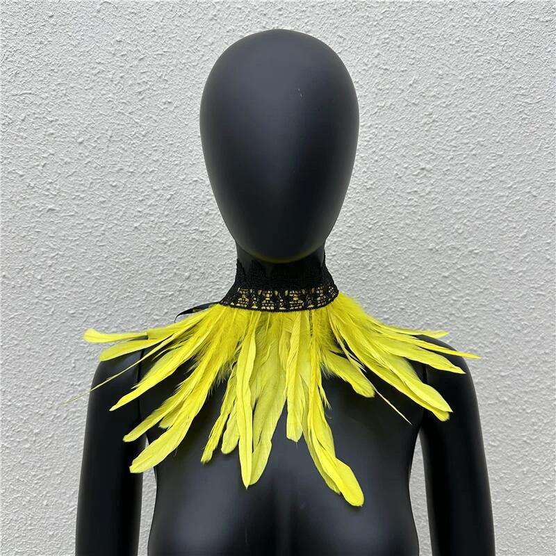 Gothic Feather Choker Collar Punk Cape Shawl Party Halloween Cosplay Fake Collar Neck Cover Women\'s Scarves Female Clothing