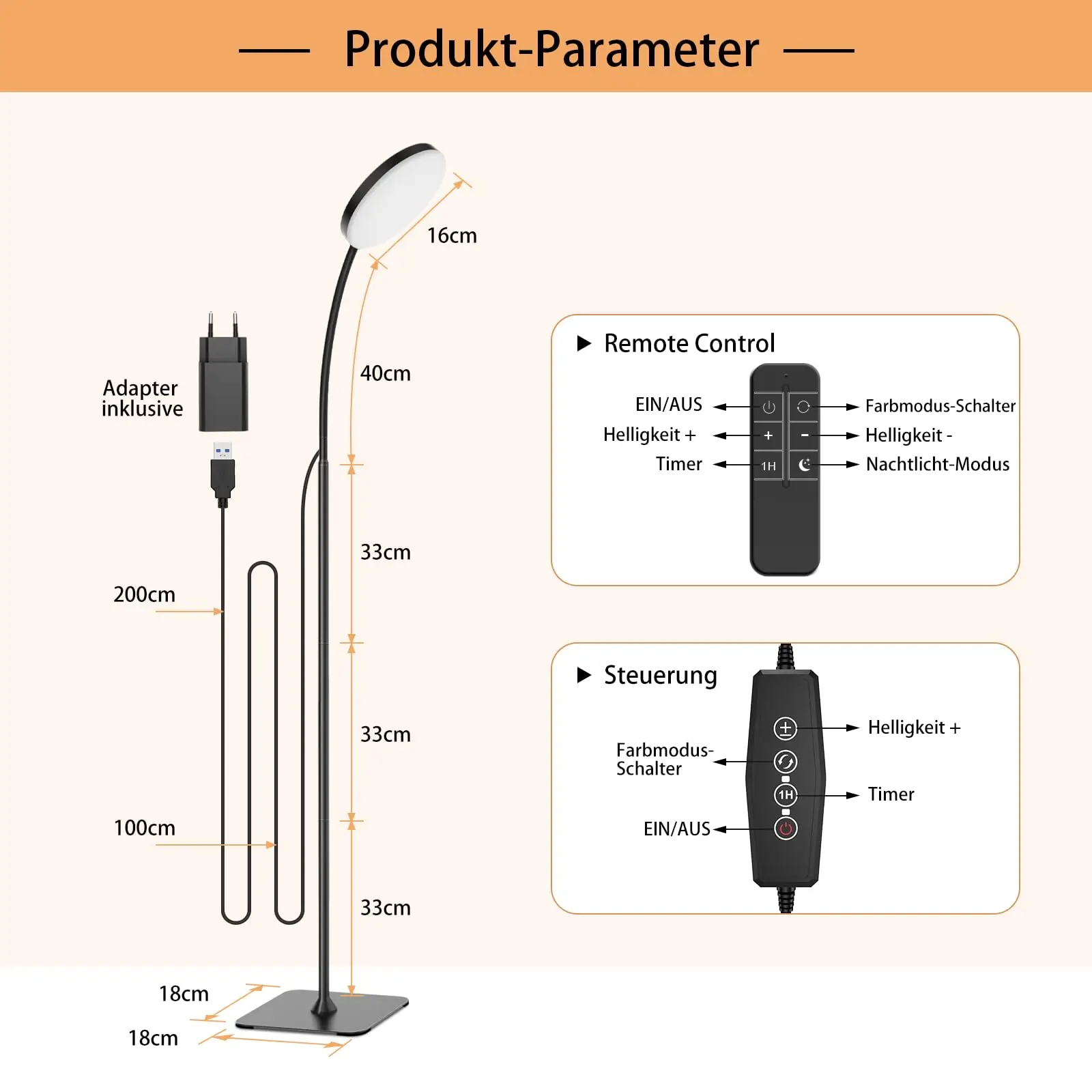 LED Floor Lamp Changeable Reading Lamp with Flexible Gooseneck Dimmable Table or Floor Standing Task Light for Indoor Room