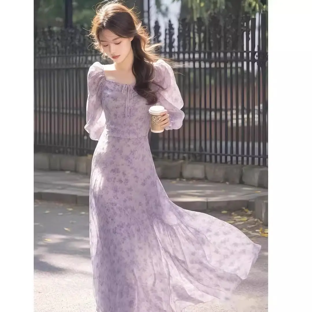 Vestidos femininos chiffon plissado cintura alta midi saia piquenique flowy francês artístico doce em camadas primavera retro elegante único