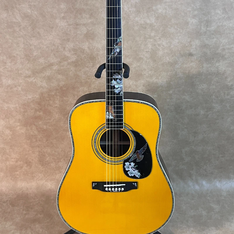 41 Zoll Dreadnought 41-Typ Akustikgitarre mit Massivem Ebenholzkorpus, Abalone-Einlagen, Hochglanz-Finish, Westerngitarre, Kostenloser Versand