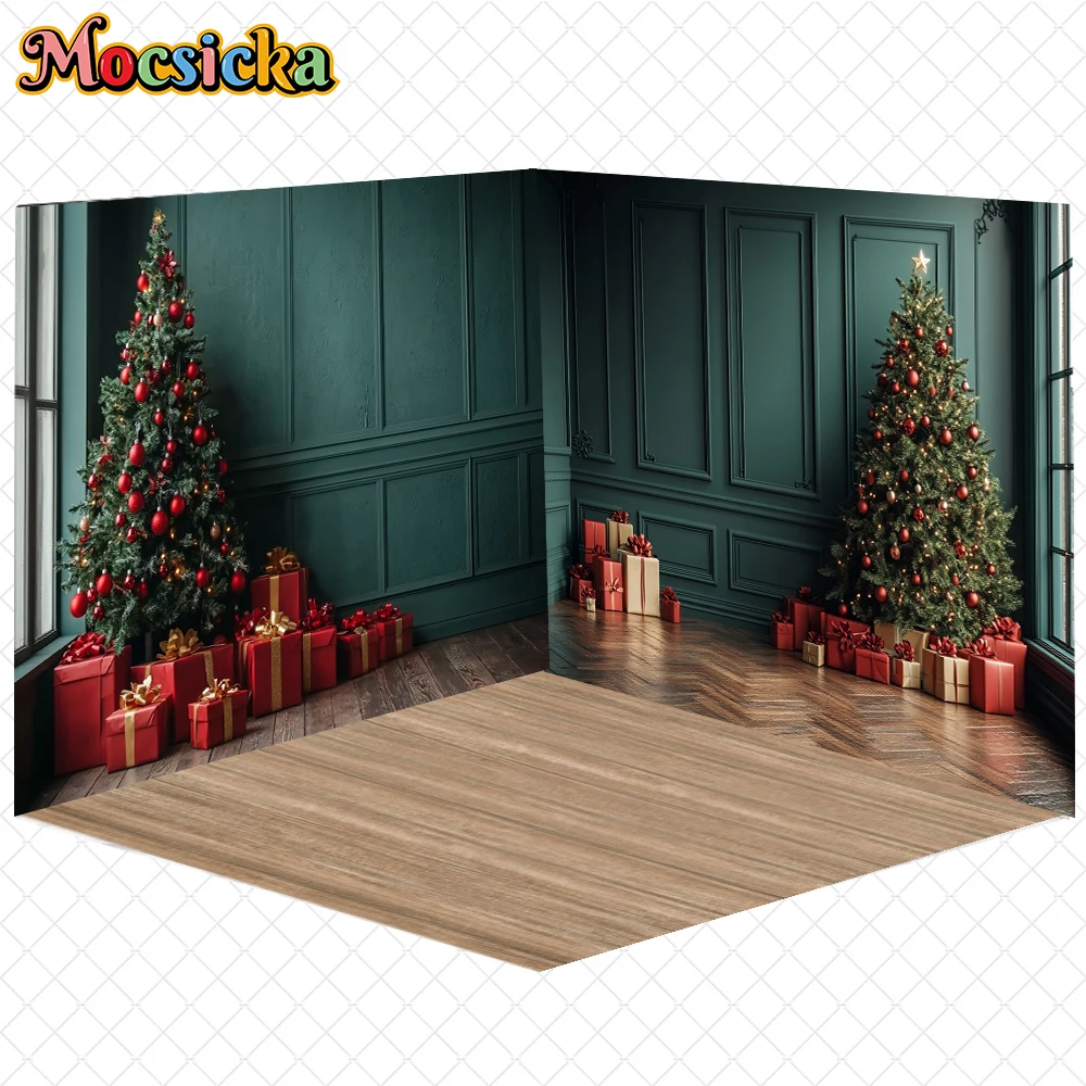 

Mocsicka Photography Backgrounds Christmas Decorations Family Festival Party Photo Backdrops Green Wall Xmas Tree Pattern Banner