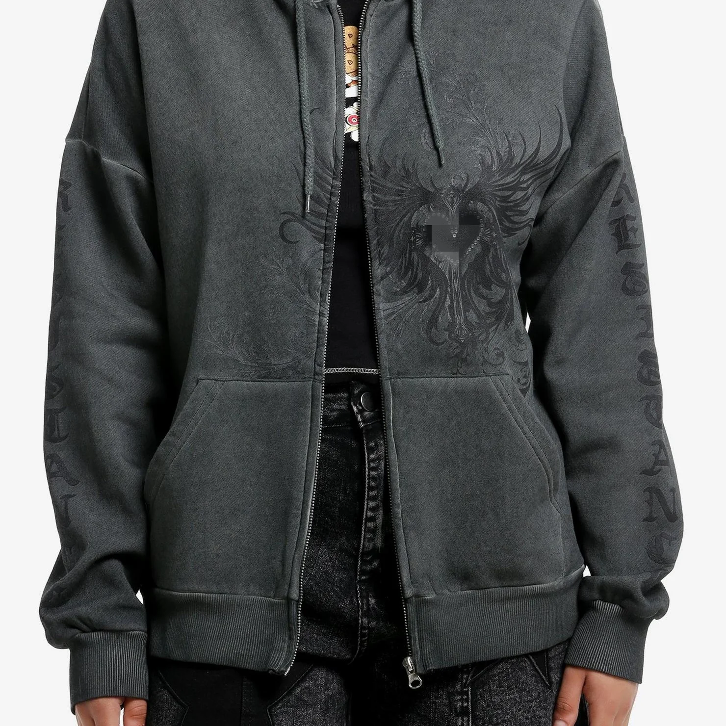 

Y2K Pure Original Waed Vintage Print Wings Женская толстовка на молнии Fce Jaet Свободный крой Long Sve с капюшоном Street Punk...