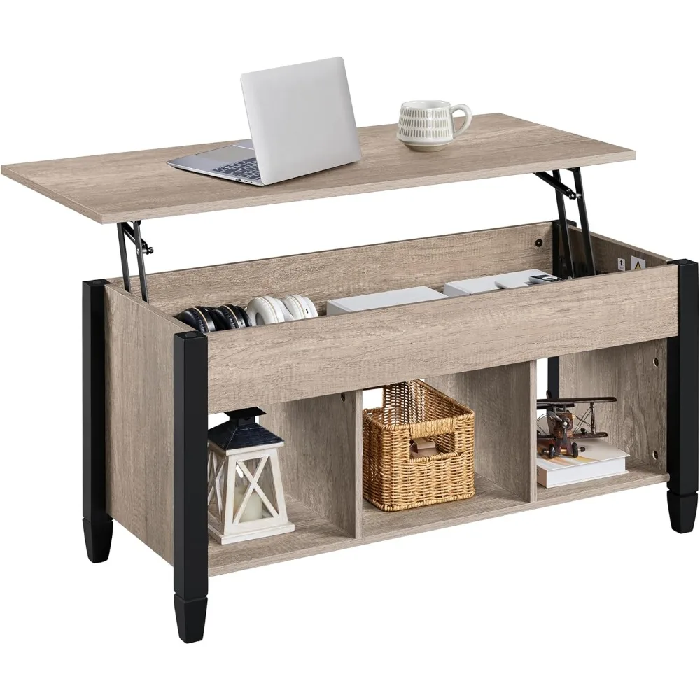 

Gray Coffee Table, Lift Top Coffee Table with Hidden Compartment & Shelf, Lift Up Dining Table for Living Room Reception, Retro