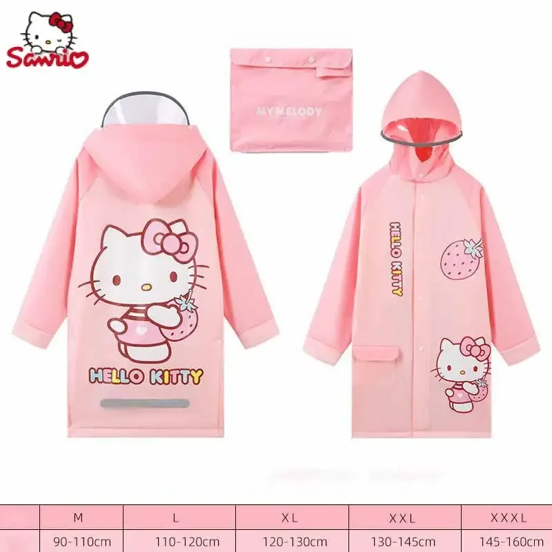 Kawaii Sanrio Anime Raincoat Cute Hello Kitty Kuromi My Melody Cartoon Thickening and Lengthening Waterproof Poncho Girls Gifts