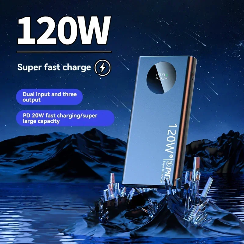 Lenovo 120W 50000mAh High Capacity Power Bank Fast Charging Powerbank Portable Battery Charger For iPhone Samsung Huawei 2024