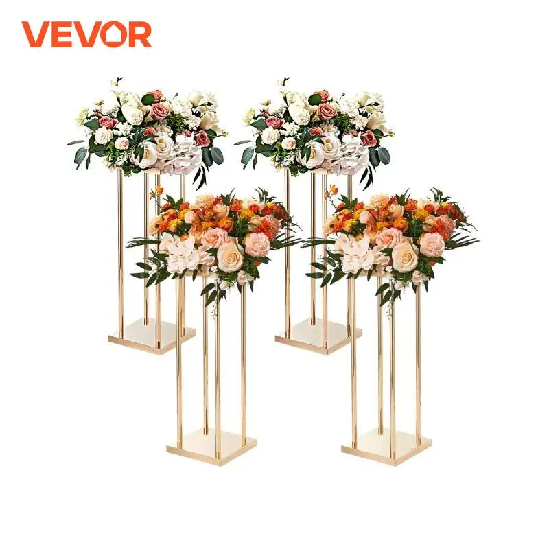 VEVOR Gold Metal Column Wedding Flower Stand High With Metal Laminate Vase Geometric Centerpiece Stands Cylindrical Floral