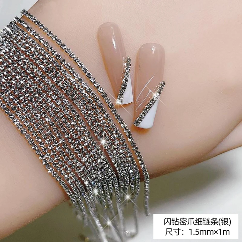 100cm/50cm Rhinestones Claw Nail Chain Nail Stone Beads 3D Rhinestone Metal Chains DIY Charm Nail Jewelry Manicure Decorations