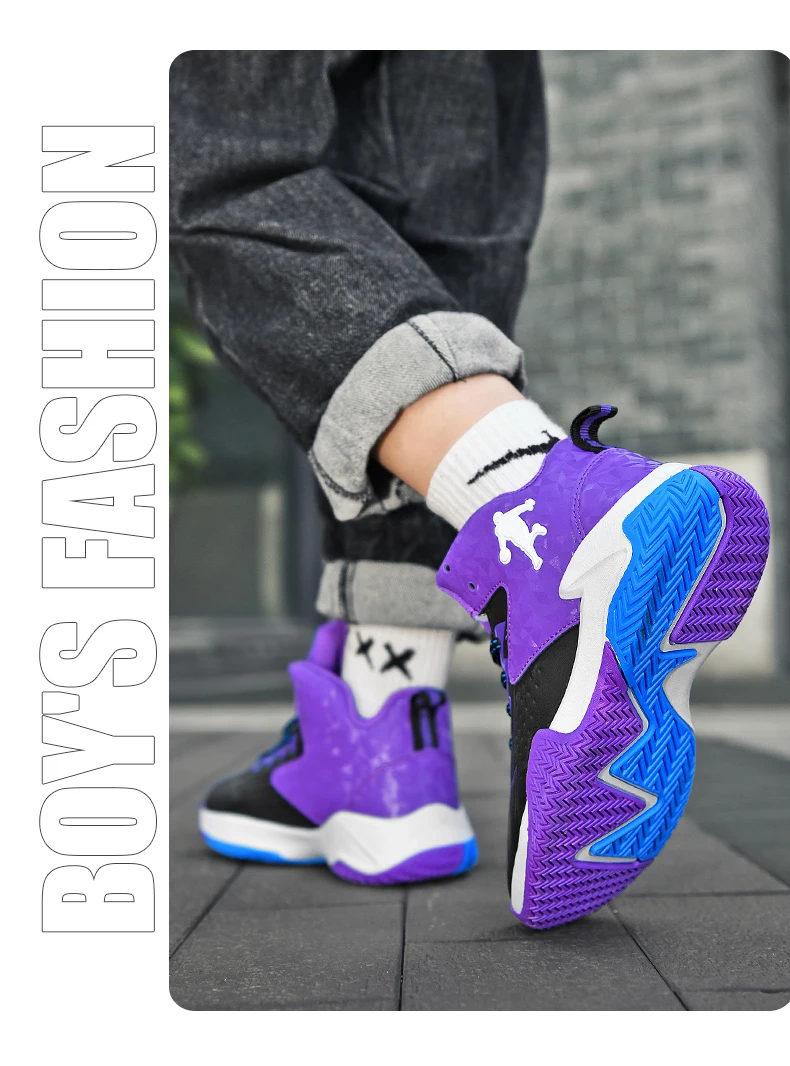 Kinder-Basketballschuhe, rutschfest, atmungsaktiv, Basketball-Trainings-Sneaker, Schnür-Basketballstiefel für Jungen und Mädchen, Sportschuhe – Detail 16