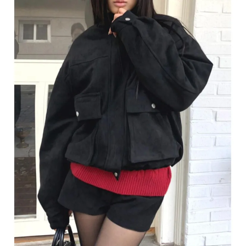 

Women's Thiened Fce Lined Loose Suede Jaet Double ket Winter Coat Retro Sle Commute Friendly Long Sve Cotton O...