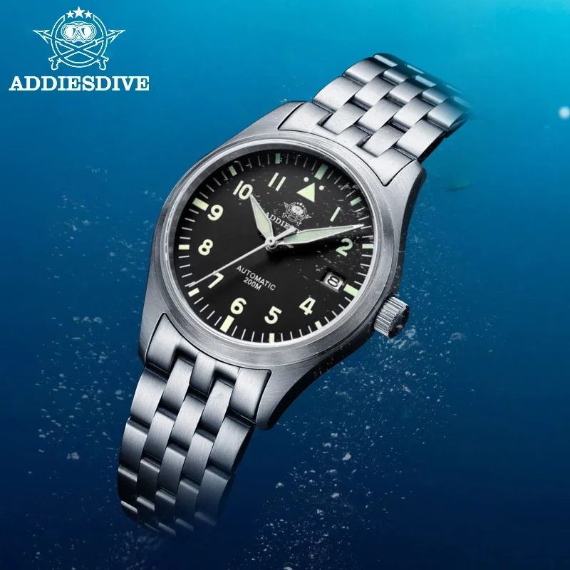 ADDIESDIVE Men\'s Automatic Watches Business NH35 Stainless Steel Sapphire 200M Waterproof C3 Super Luminous Date Analog Watch