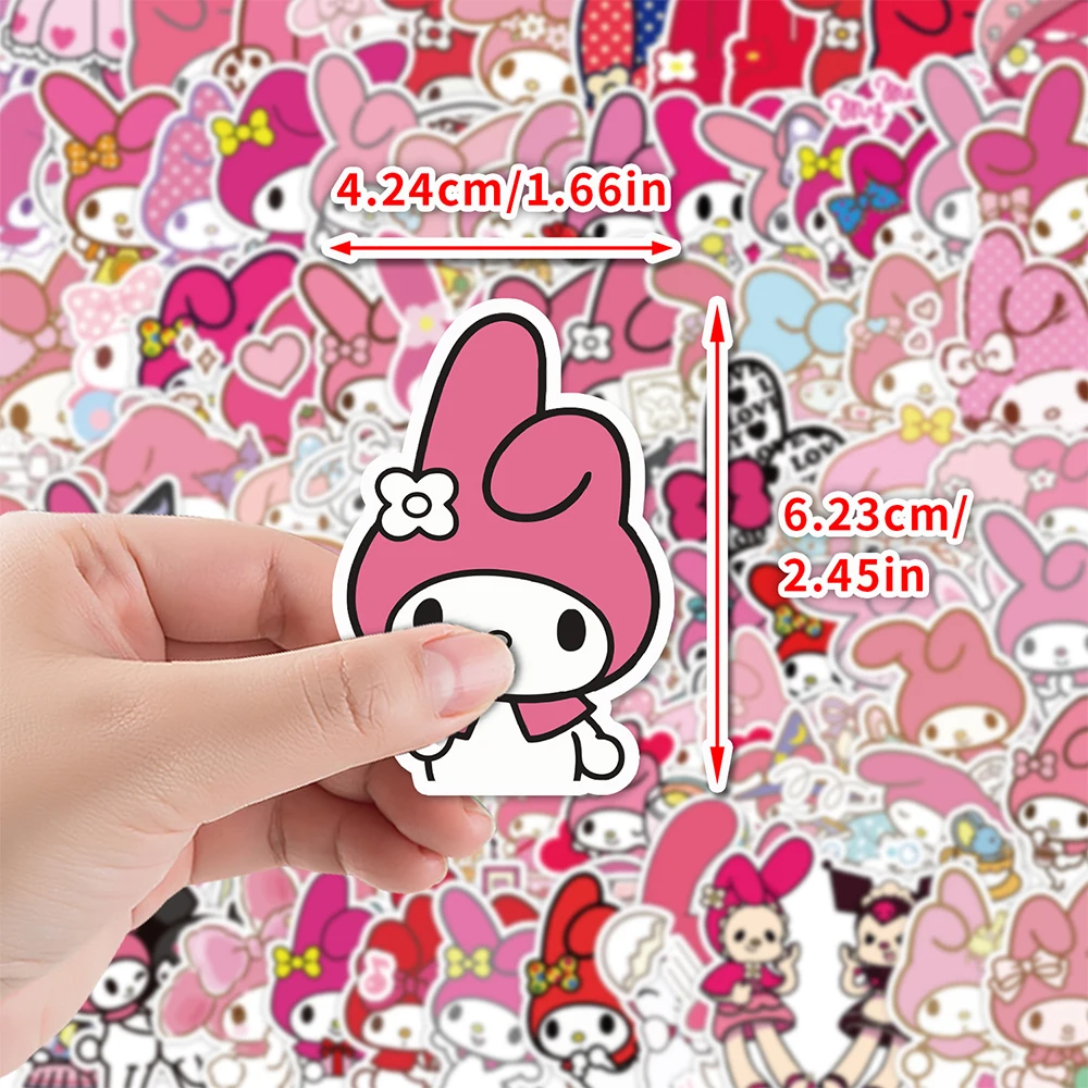 สติกเกอร์การ์ตูน My Melody สีชมพูน่ารัก10/30/50/100ชิ้นสติกเกอร์ลาย DIY เด็กอะนิเมะ Sanrio สติกเกอร์กราฟฟิตีของเล่นสเก็ตบอร์ดโน้ตบุ้คโทรศัพท์