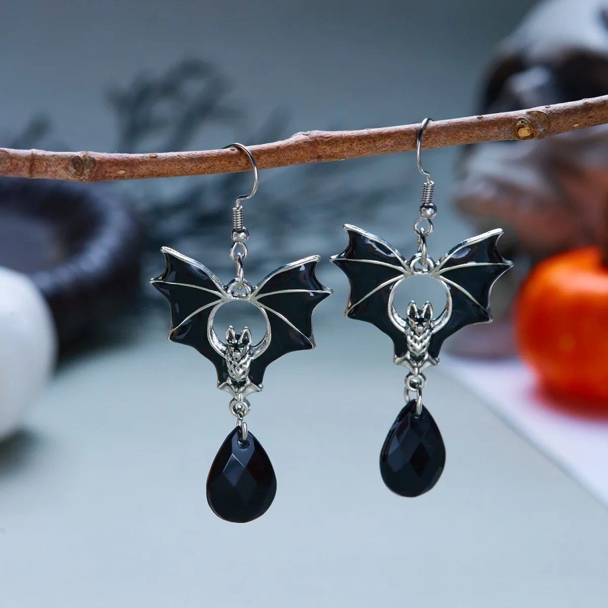 Halloween Schwarze Rote Fledermaus Wassertropfen Kristall Quasten-Ohrringe für Frauen Männer Gothic Cosplay Fledermausflügel Tier-Ohrring Schmuck – Detail 18