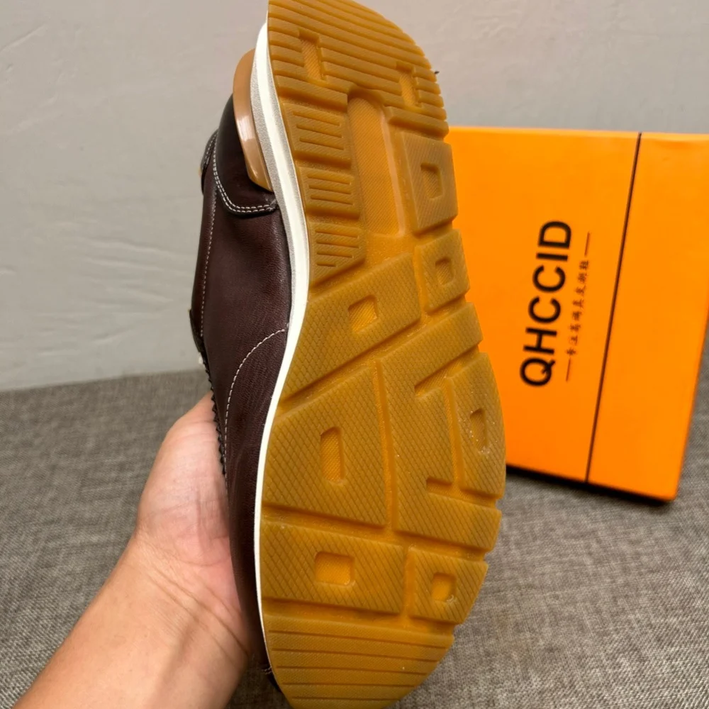 حذاء Agan ذو نعل سميك من الجلد الأصلي بتصميم جديد، حذاء كاجوال عصري من جلد الحصان المغسول للرجال #5