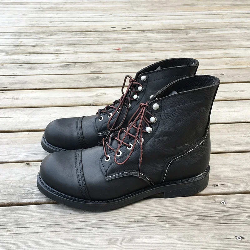 Nouveaux hommes chaussures marque de luxe Vintage hommes bottes en cuir de vache Goodyear Welted bottines robe ailes moto bottes outillage chaussures