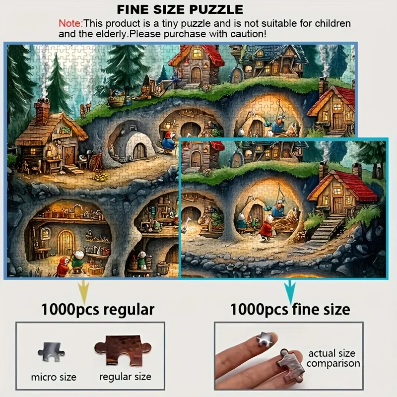 Rompecabezas de escena de pueblo de cuevas de enanos, rompecabezas temático de cuento de hadas para adultos, juego intelectual, rompecabezas decorativo para el hogar y el ocio