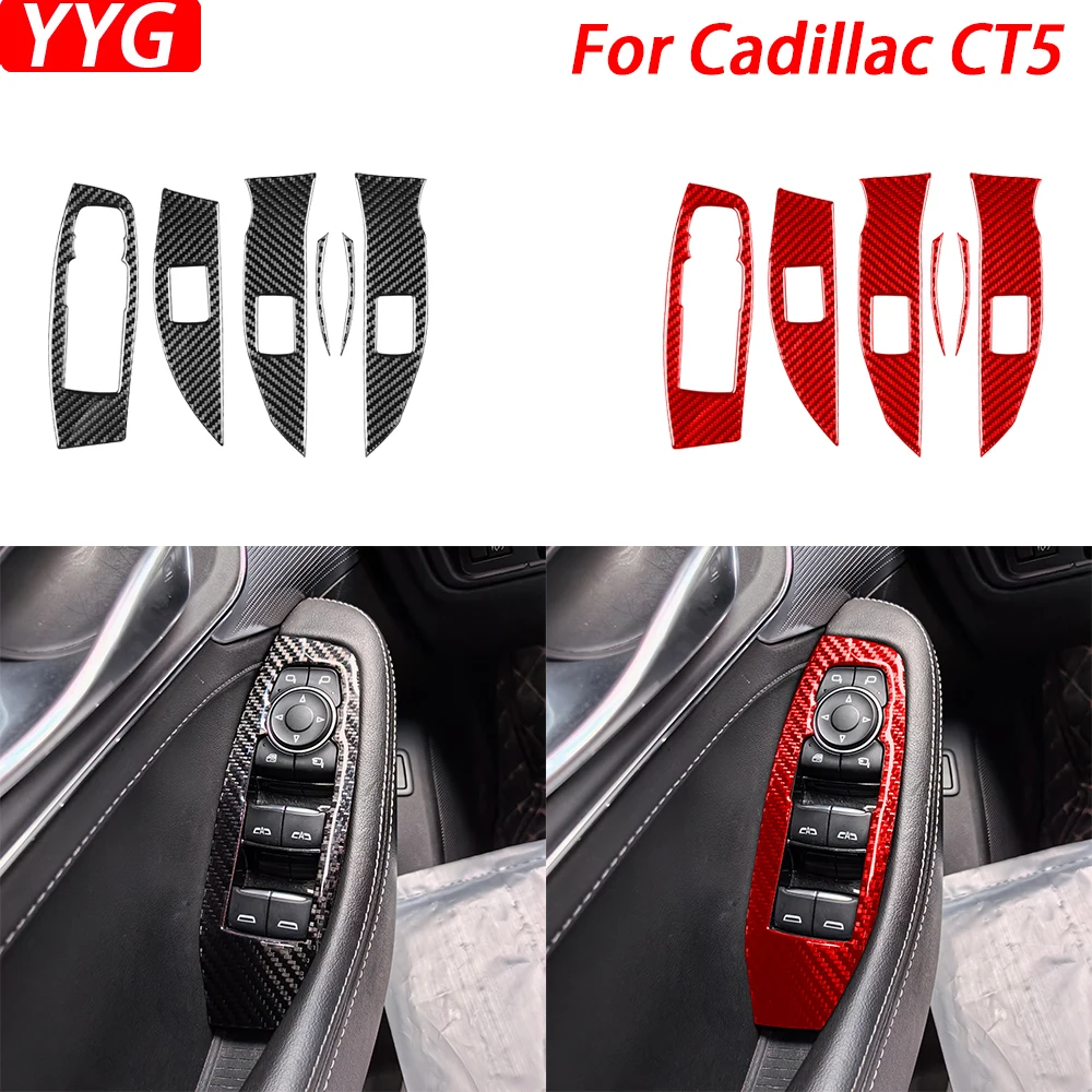 

For Cadillac CT5 2019-2025 Carbon Fiber Window Lift Switch Control Panel Trim Cover Car Interior Decoration Accessories Sticker