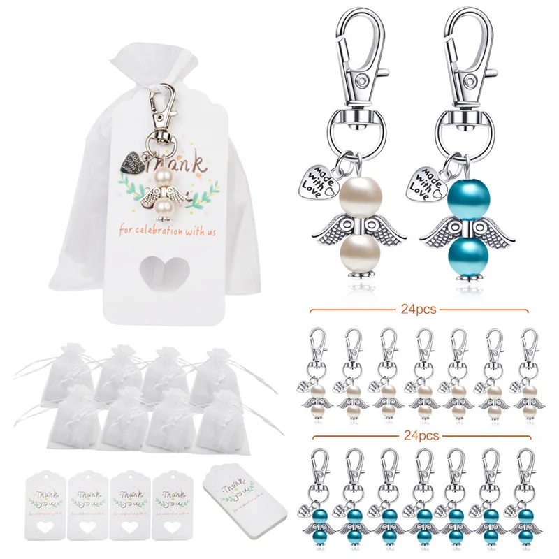 48 Baptism Sets Favor Souvenir Favors Wedding Angels + Organza Bags + Baptism Gift Pendants