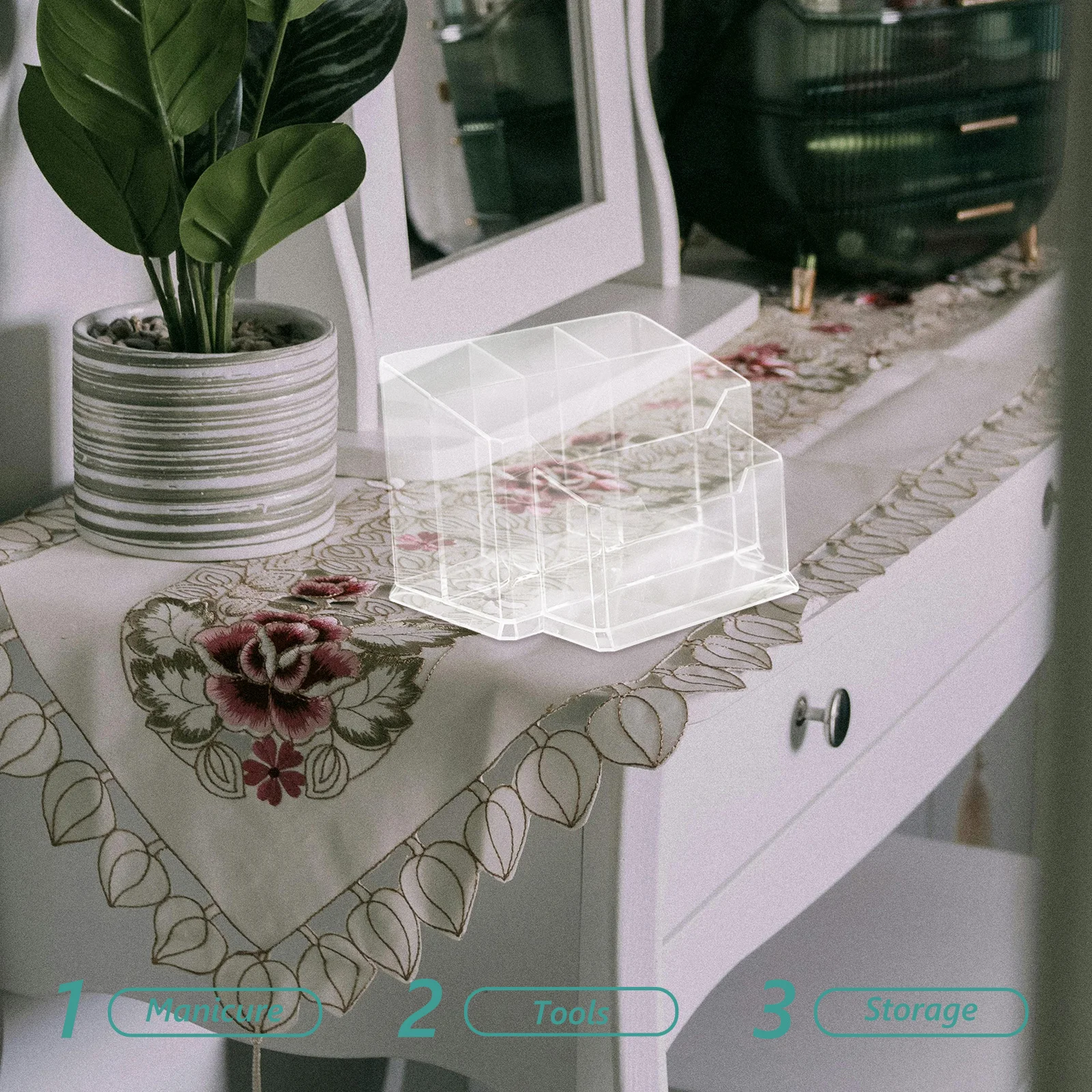 

Коробка для хранения инструментов для маникюра, прозрачный акриловый настольный органайзер, многосекционный держатель для маникюрных инструментов, контейнер для косметики и макияжа