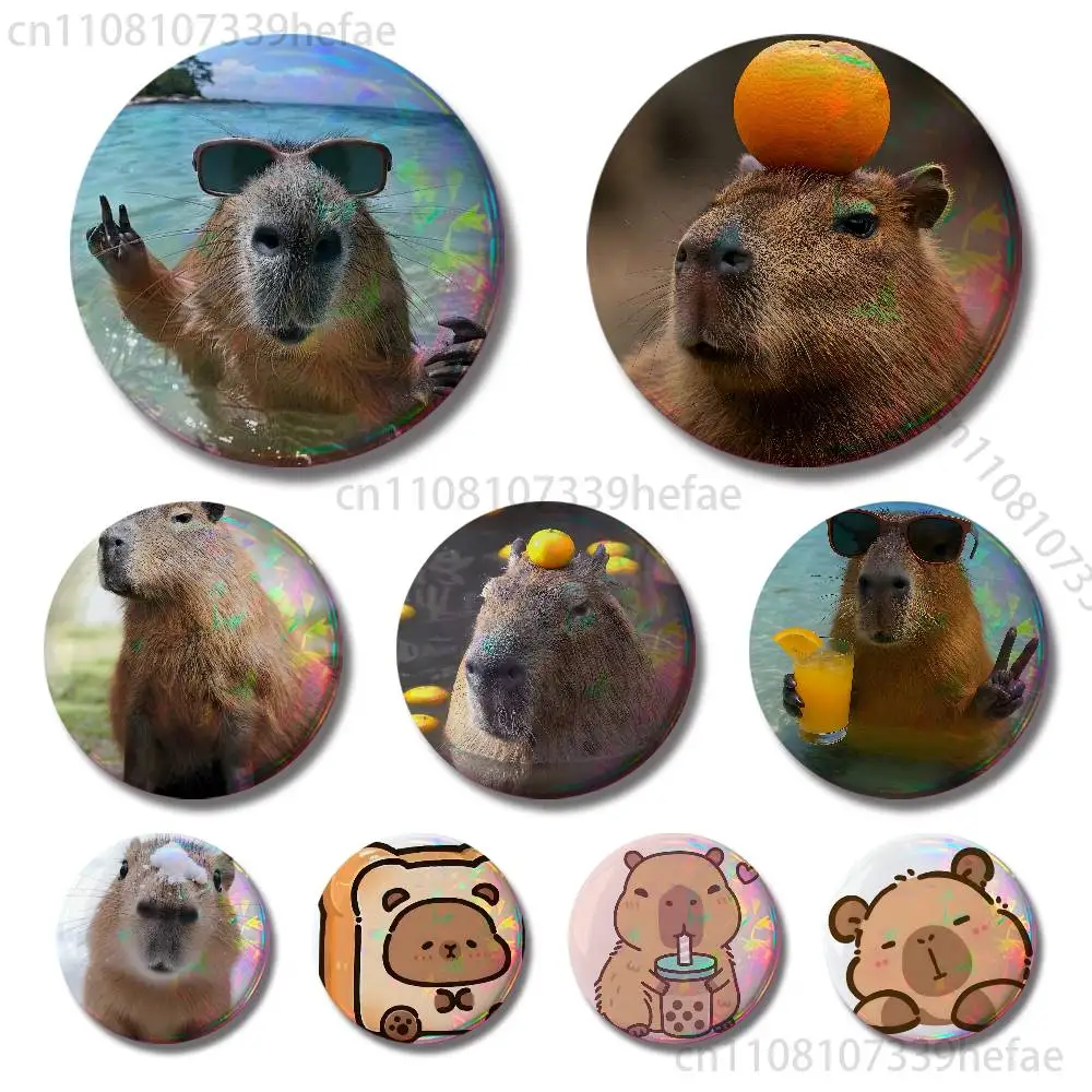 

Lindos capibaras Badges 25 32 44 58 75 mm Round Fashion Jewelry Clothes Bag Hat Accessories Badge Lover Gifts