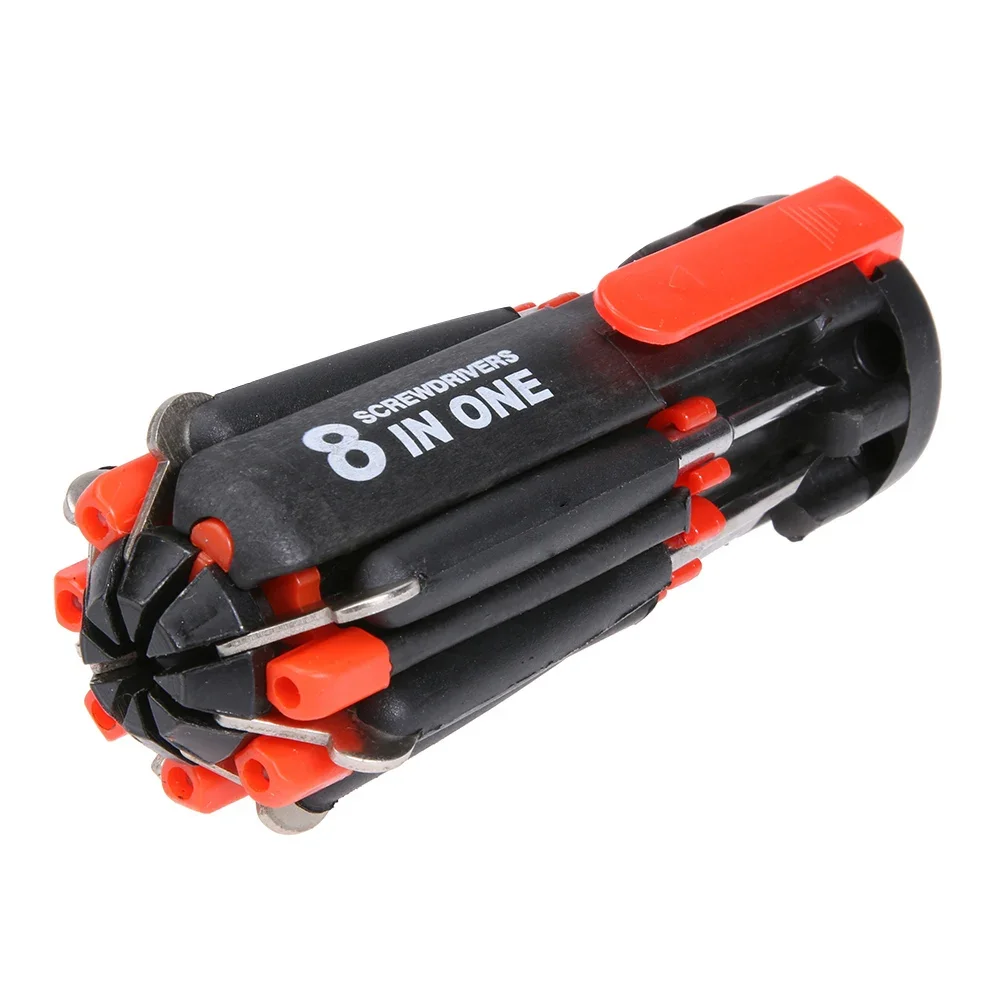 8-in-1 Folding Screwdriver with 6LED Torch Portable Screwdriver Bit Set Light Up Flashlight for Repair Maintenance