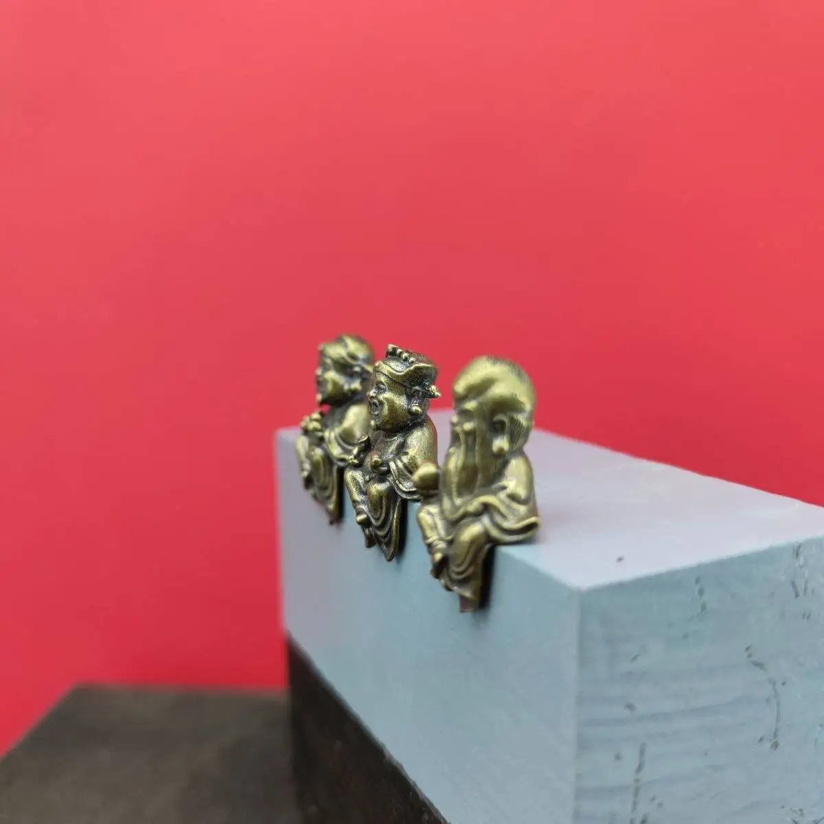 Brass Fu Lu Shou Three Star Figurine, Five Roads God of Wealth Buddha Statue, Desk Car Decor Ornament, Display Piece