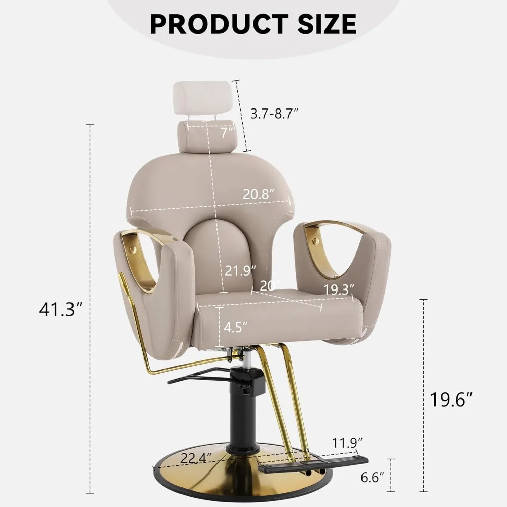 Barber Chair, Salon Chair for Hair Stylist, Height Adjustable Hydraulic Hair Reclining Salon Chair, Multi-Function Shampoo Chair