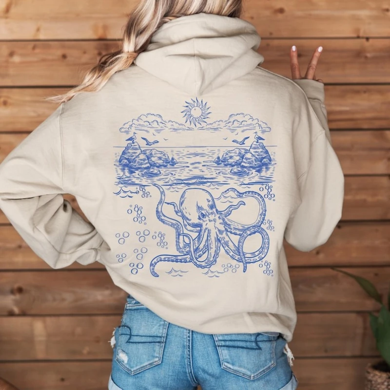 هوديي Save Our Seas OceanOctopus Sea Animals، هدية لمحبي المحيط، هدية لمحبي الطبيعة، علم الأحياء البحرية. سترة بغطاء للرأس مريحة للشاطئ #1