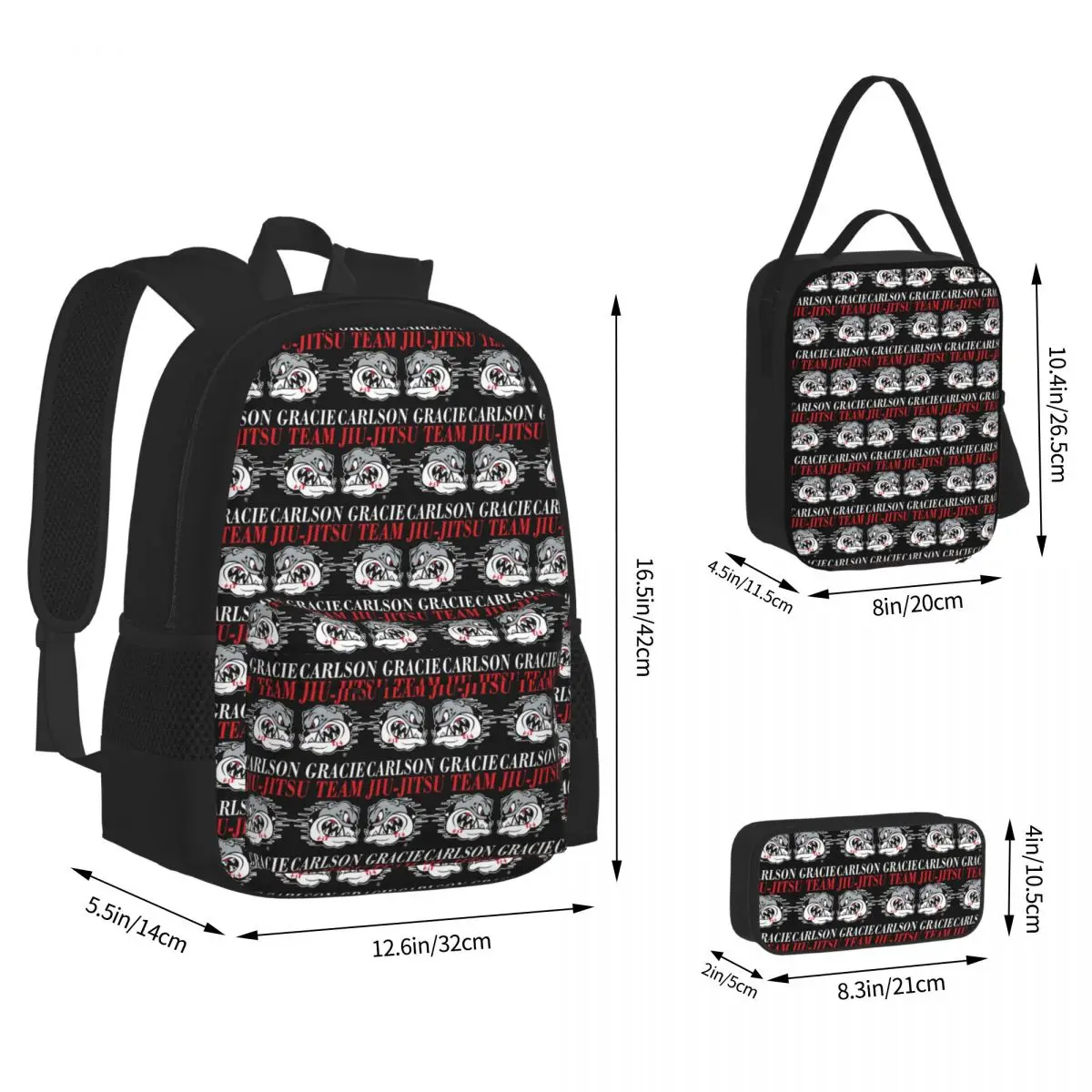 Carlson Gracie Jiu-Jitsu Team Logo Backpacks Students Bookbag School Bags Children Rucksack Lunch Bag Pen Bag Three-Piece Set
