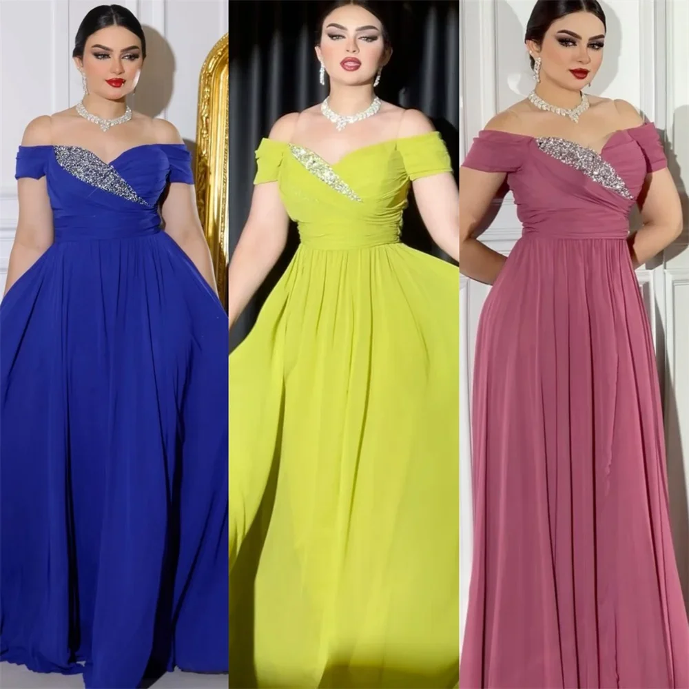 

Customized Prom Gown Evening Dearin Off-the-shoulder A-line Floor Length Skirts Fold Draped Bead Bespoke Occasion Dresses Saudi