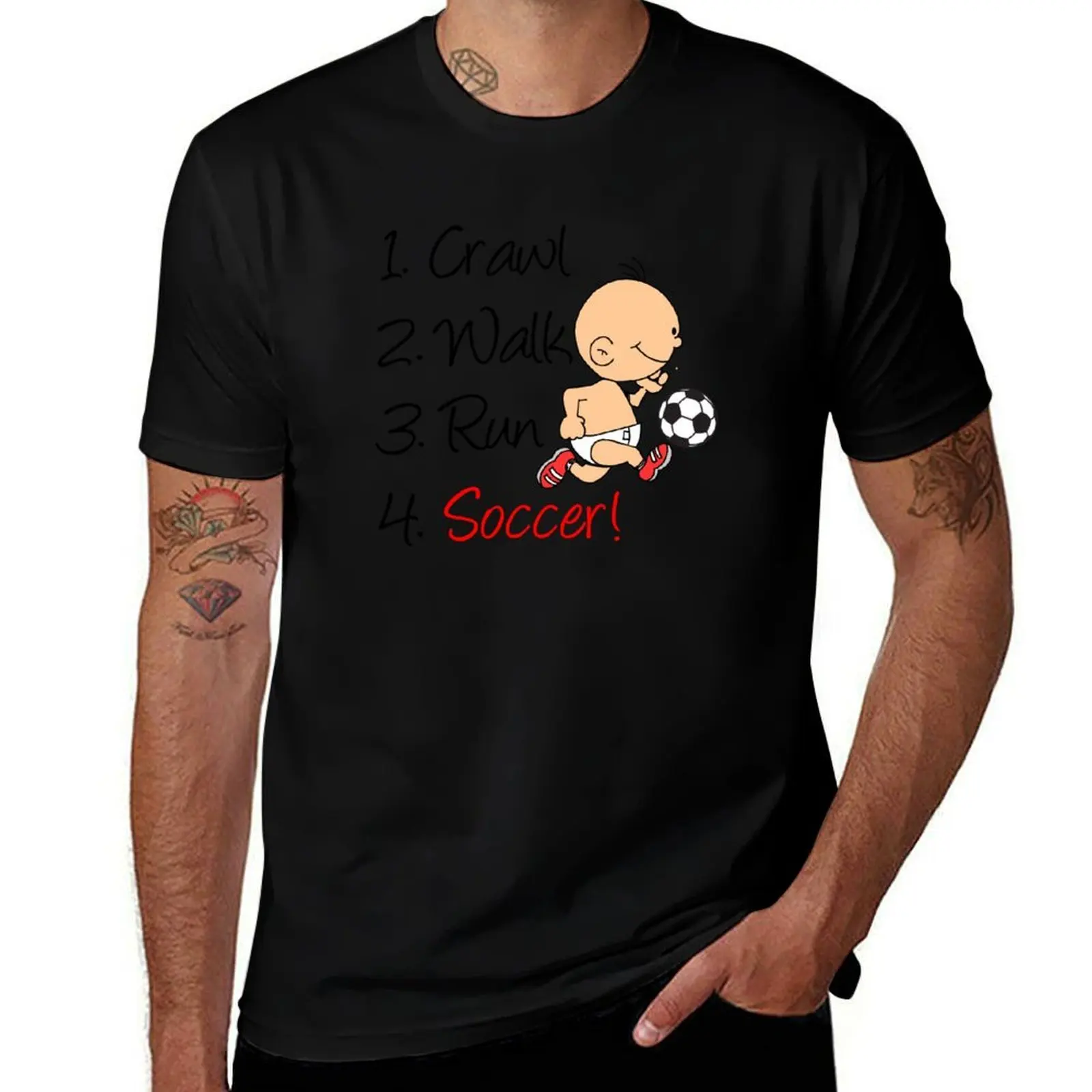 Crawl Walk Run Soccer Cartoon Baby T-Shirt Fashion Casual Short Sleeve T-Shirt