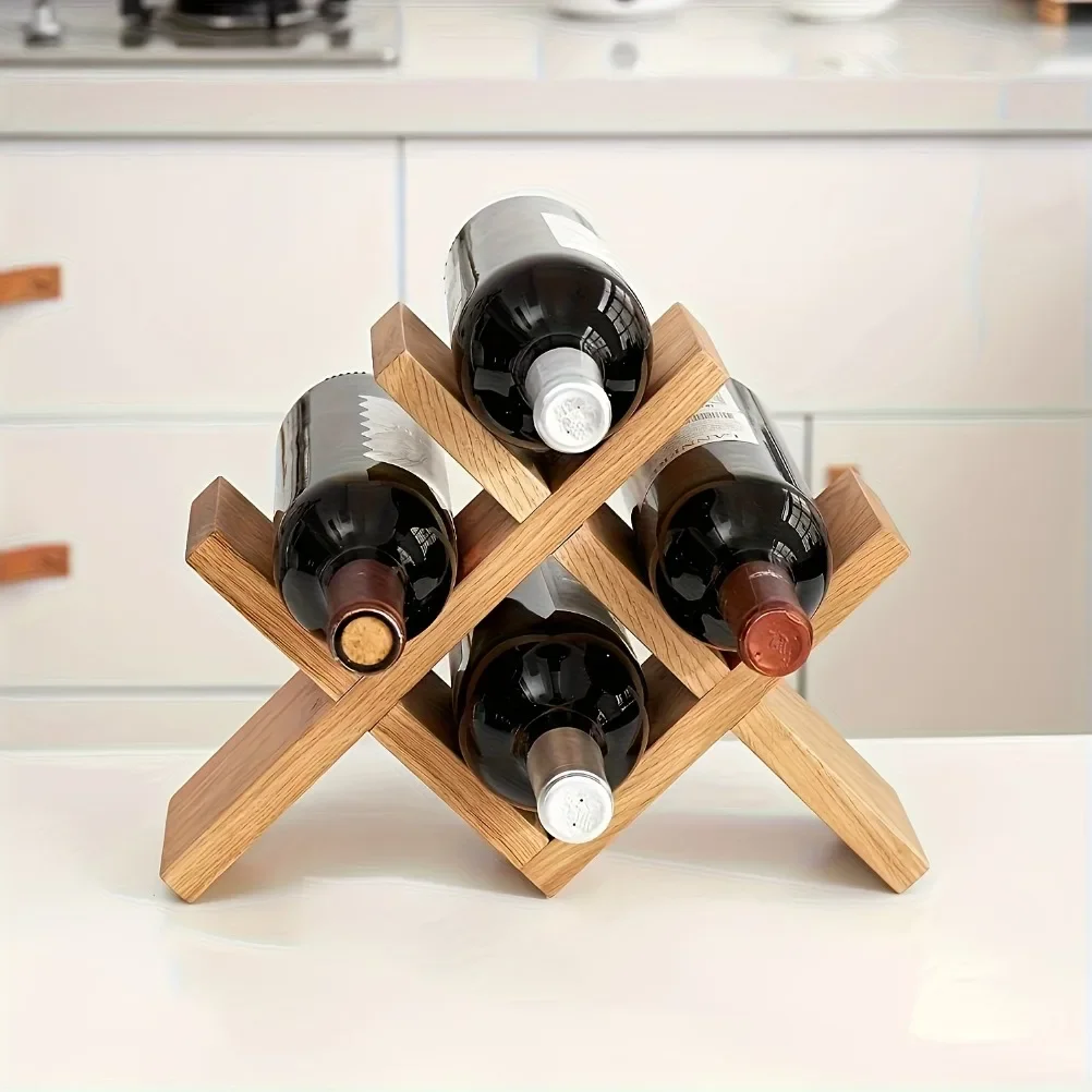 Rustic Country Style Natural Solid Wood Wine Rack 6 Bottle Storage Display Holder Oak Grain Texture Wine Storage Display Rack