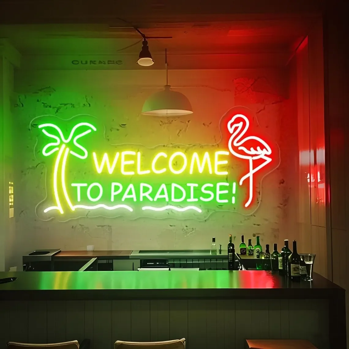 Welcome to Paradise Neon Sign,Personalized Bar Neon Sign, Open Bar Neon Sign,Cocktail Tequila Bar Sign,Beach Beer Signs, Man Cav