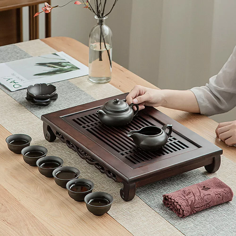 Bandeja de té de madera de bambú con drenaje, tabla de almacenamiento de agua para té Kung Fu