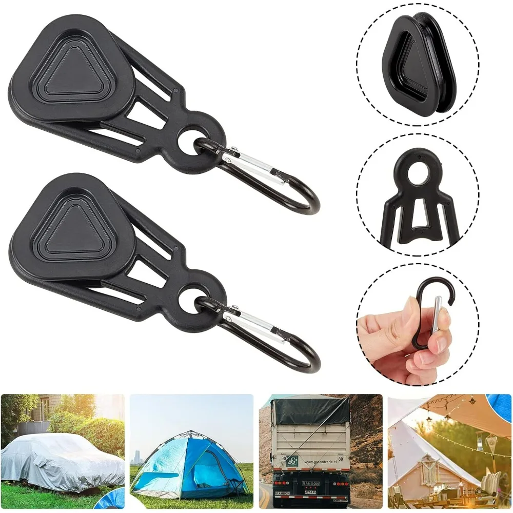 3 Sets Black Plastic & Aluminium Alloy Tarp Clips Camping Tent Fixing Clip Tarp Clips Set with Carabiner for Outdoors