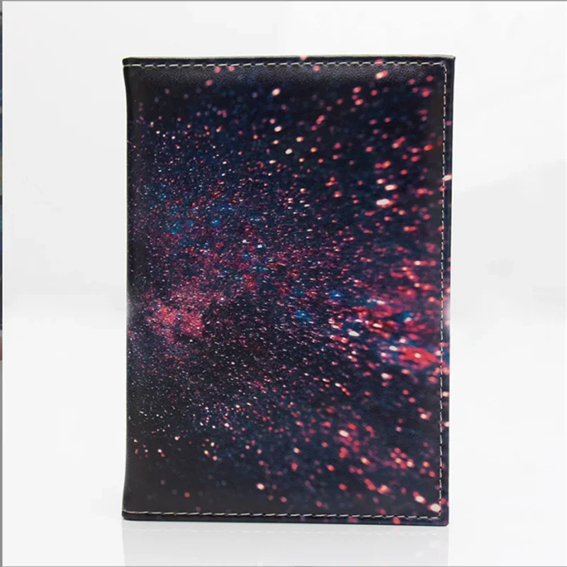 Soportes de pasaporte de cielo estrellado de moda para hombres y mujeres, bolsa de viaje, funda de pasaporte de cuero de Pvc, diseño 3D, funda de